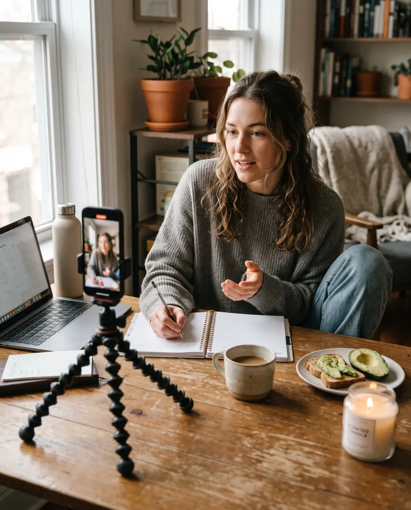 Lifestyle creator filming on phone — 4:5